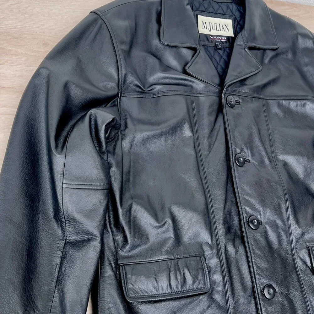 EUC Vintage 1990s M. Julian by Wilsons Leather Black Button Up Men's Car Coat XL